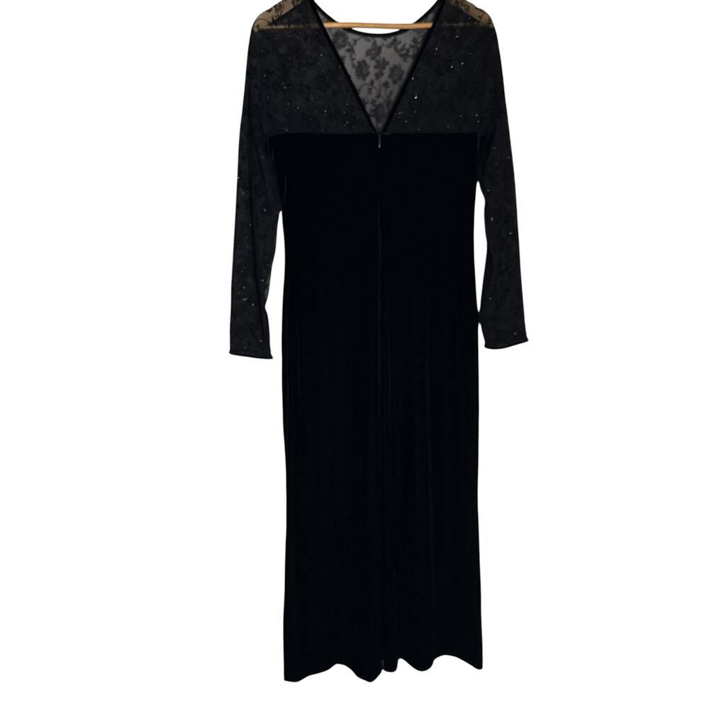 Vintage 1990s Robbie Bee Black Beaded Mesh Velvet Gothic Vampy Cocktail Dress 12